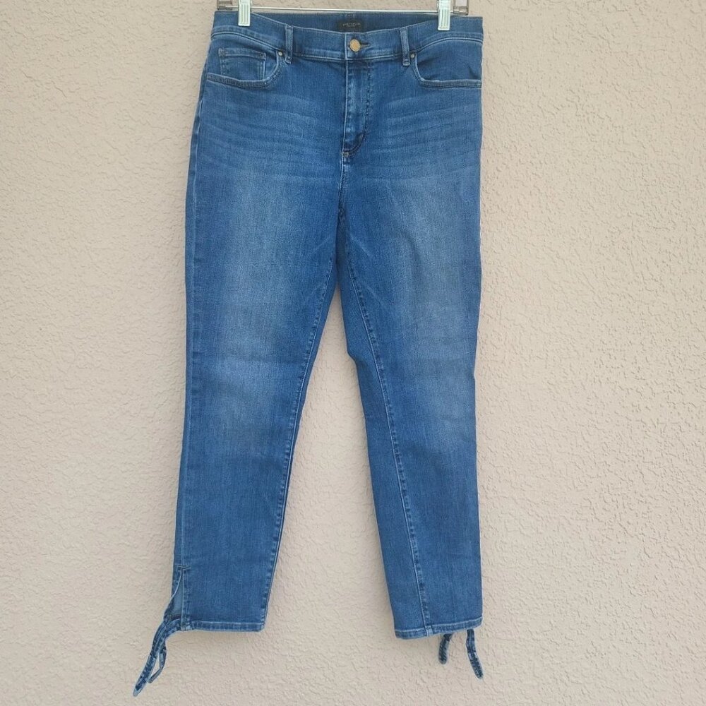 Ann Taylor Woman's Modern Skinny Ankle With Ties Stretch Blue Jeans Sz 10